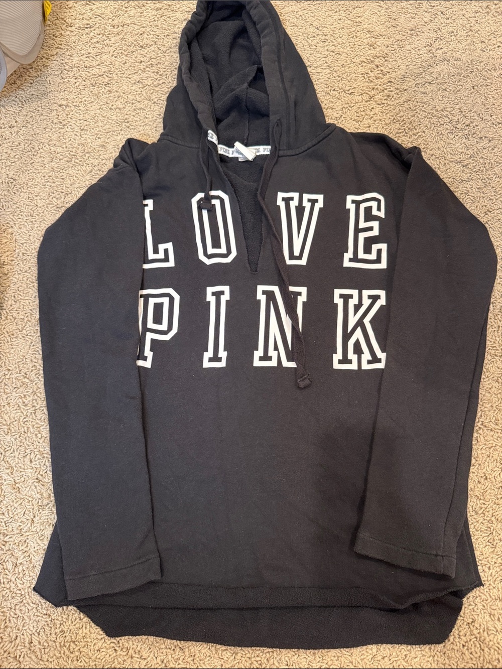 PINK Victoria's Secret Black Crewneck Hoodie with White Lettering